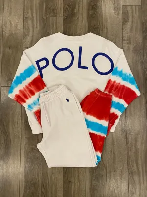 Polo Ralph Lauren Tie Dye French Terry Sweatsuit Womens Small White Casual