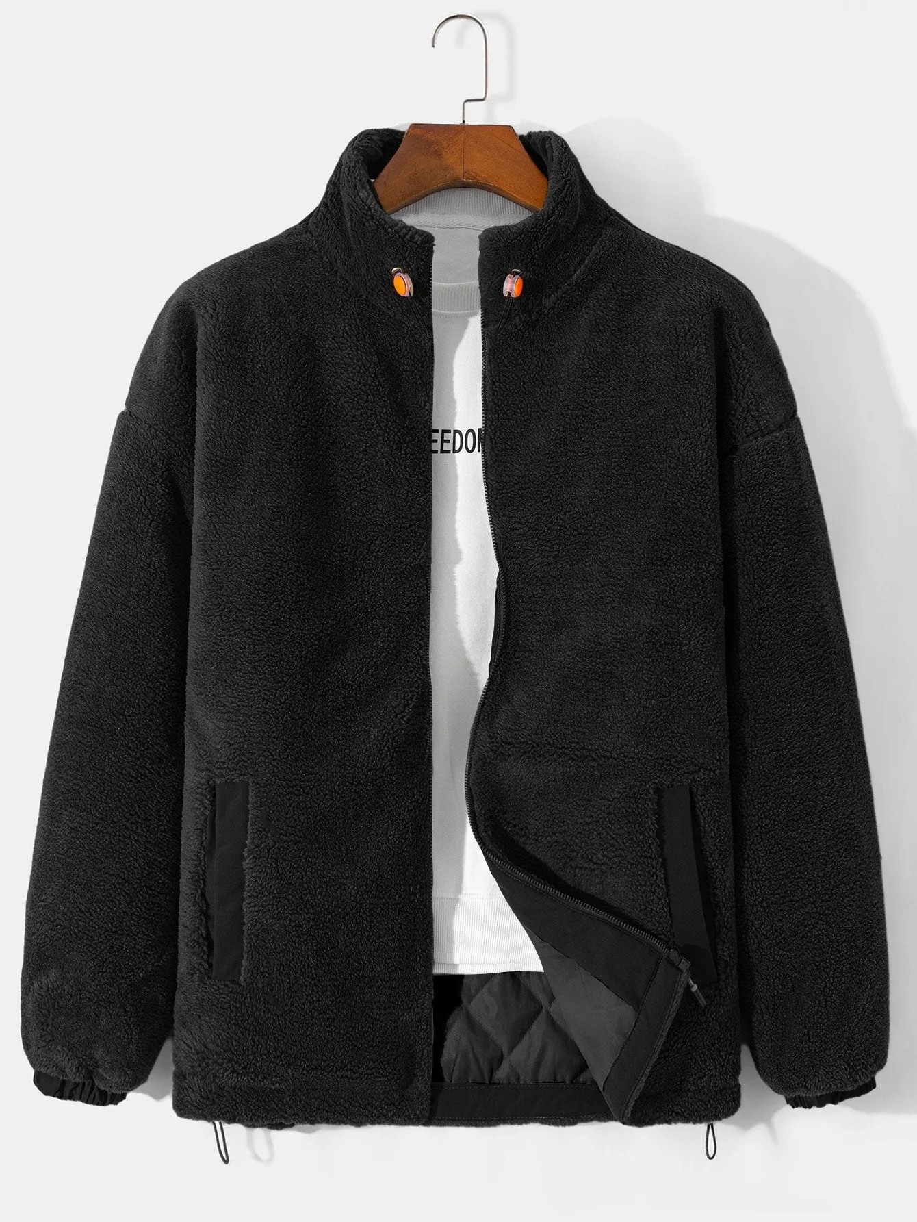 Quilted Lined Teddy Fleece Zip Up Coat