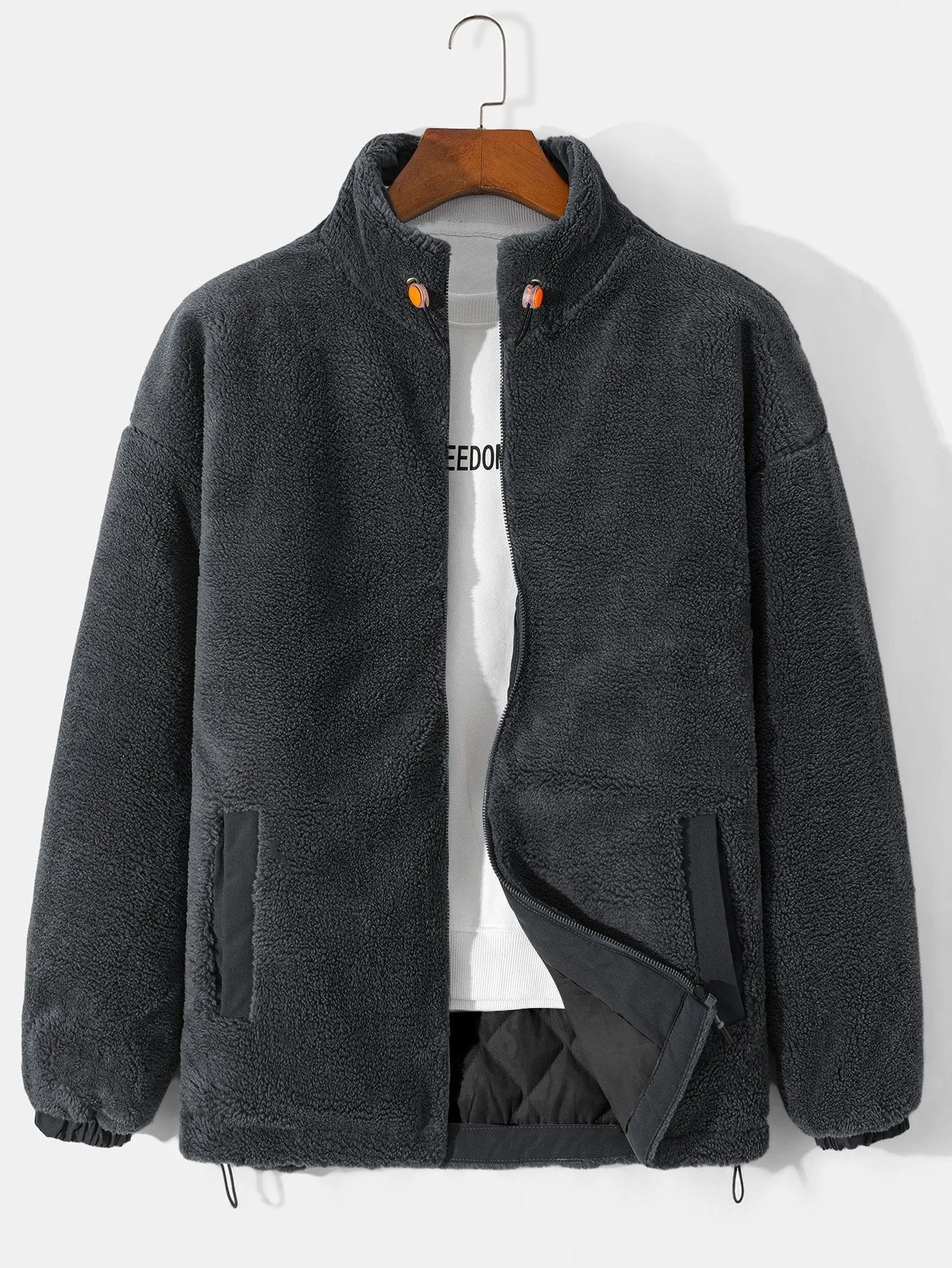 Quilted Lined Teddy Fleece Zip Up Coat