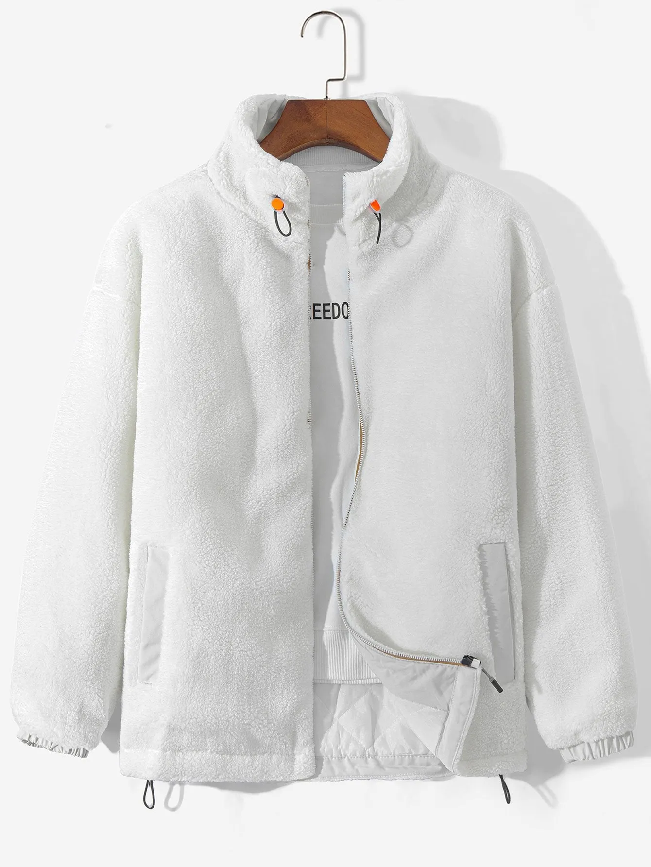 Quilted Lined Teddy Fleece Zip Up Coat