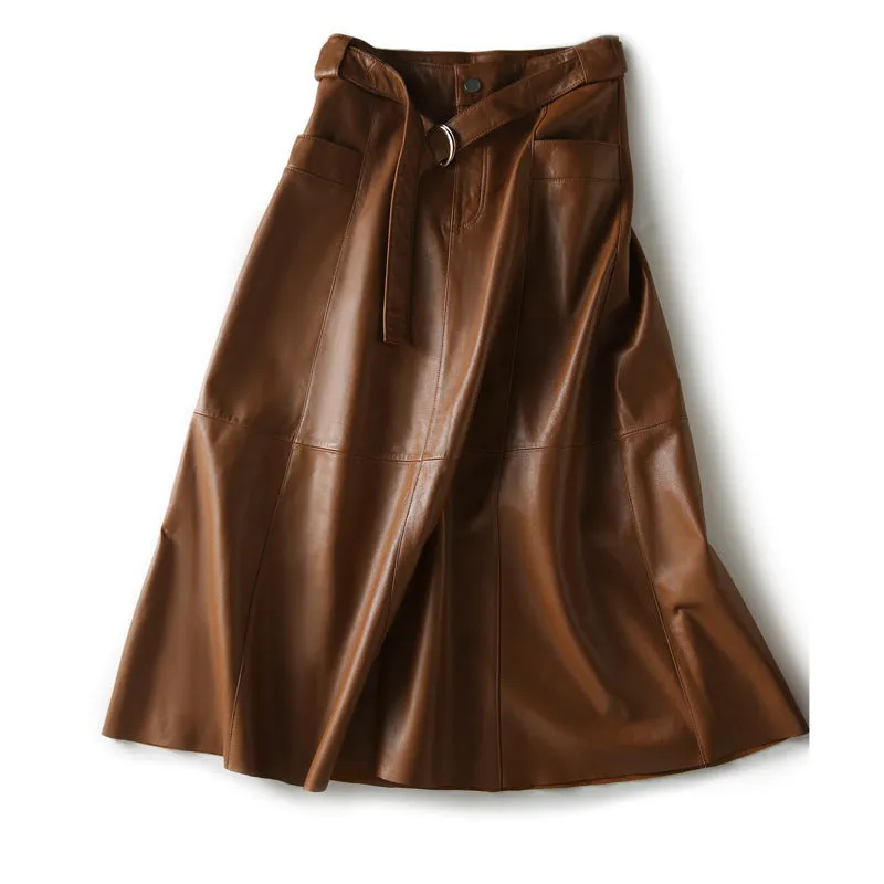 Retro High Waist Slimming Draping Mid-Length Skirt