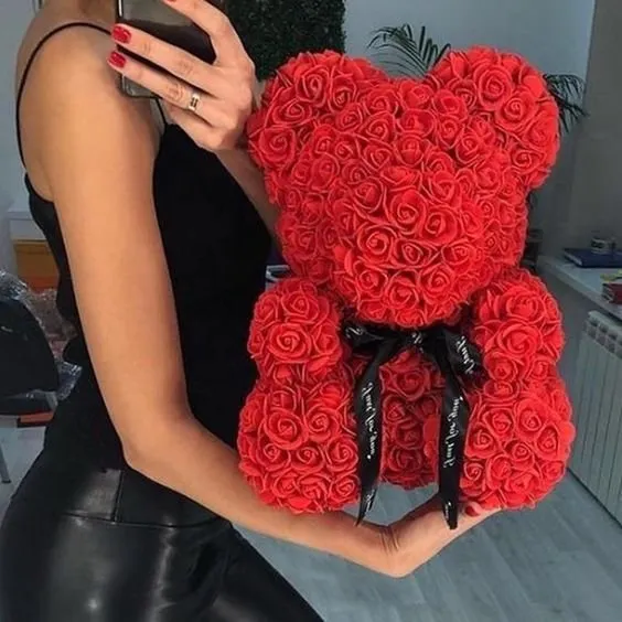 Roses Teddy Bear - Flower Bear Gift for Valentines Day, Mothers Day, Wedding and Anniversary & Bridal Showers