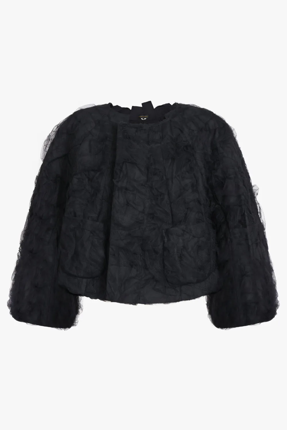 Ruffle Tulle Cropped Jacket | Black