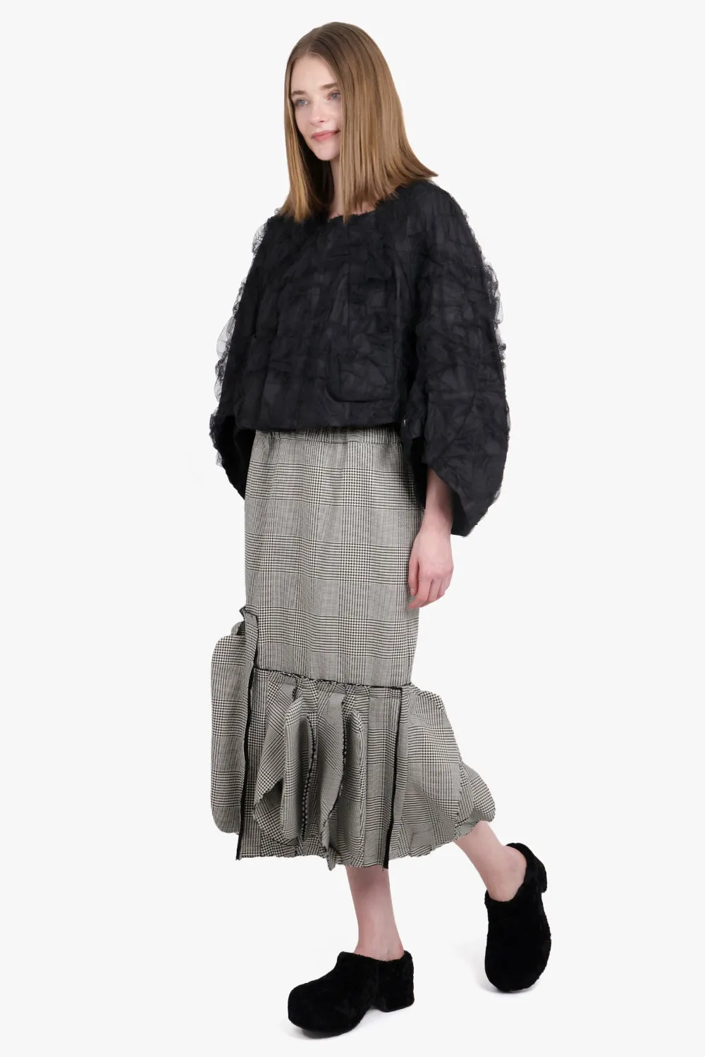 Ruffle Tulle Cropped Jacket | Black