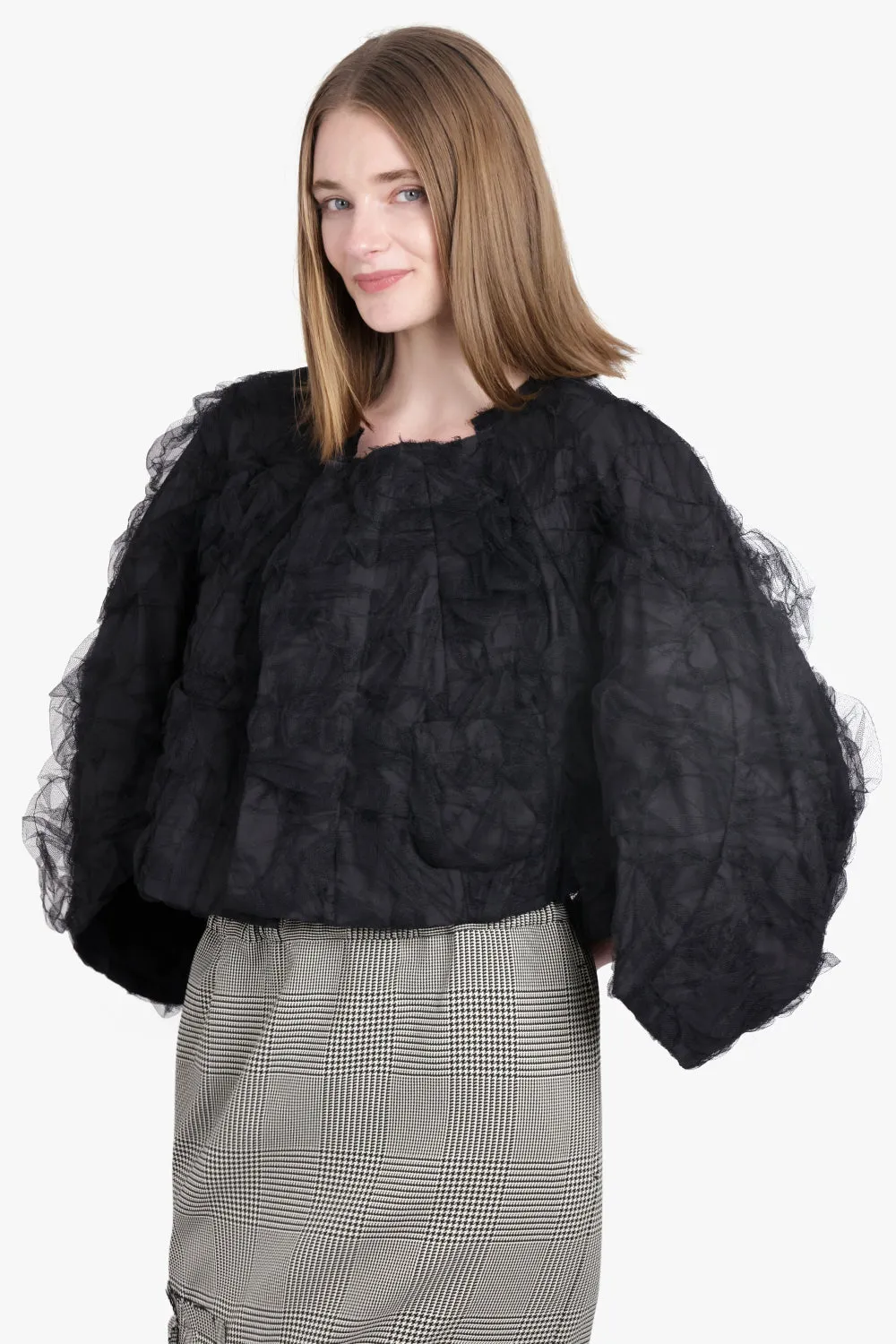 Ruffle Tulle Cropped Jacket | Black