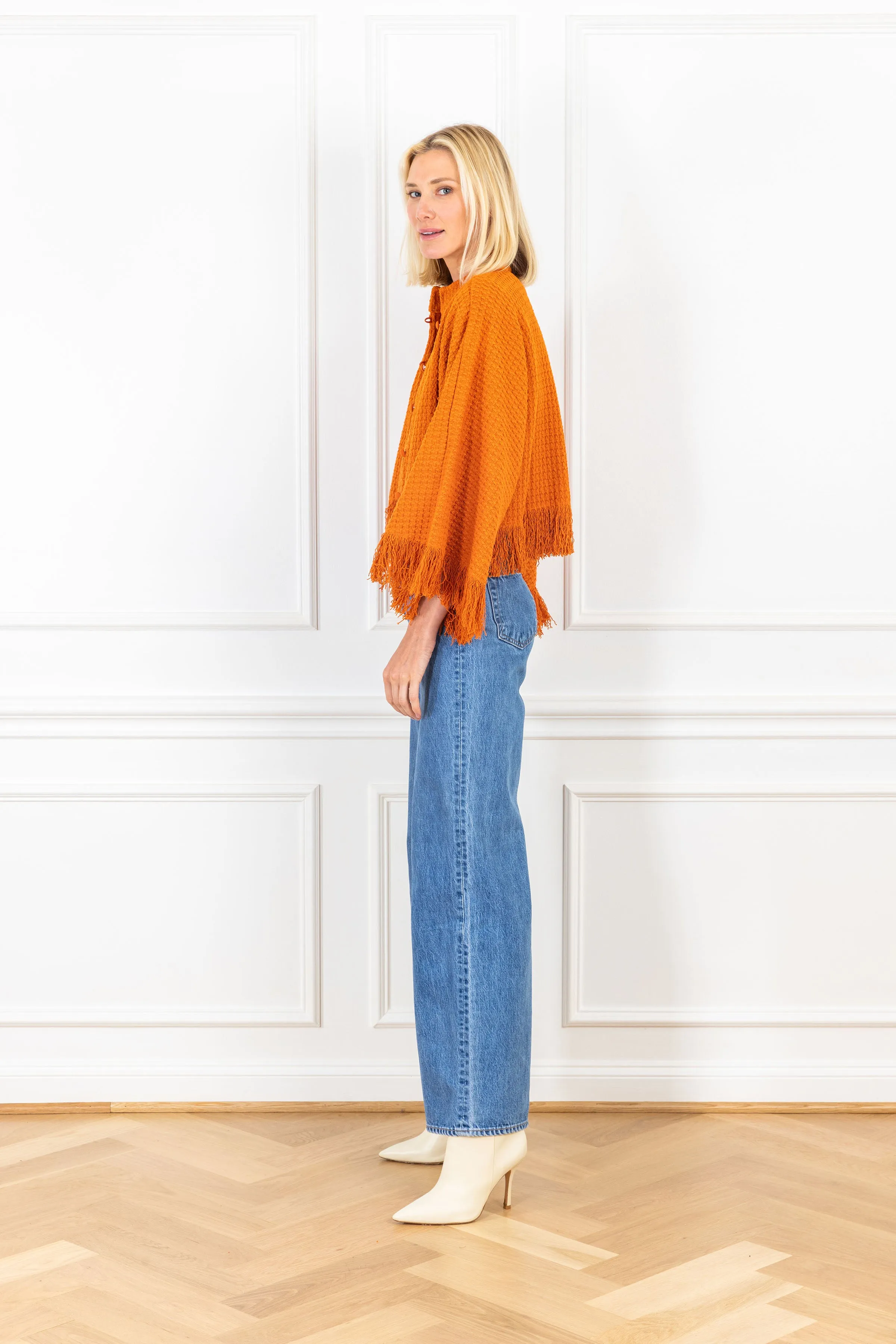 Rust Fringe Cropped Jacket