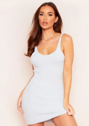 Sana Blue Teddy Borg Plunge Mini Dress