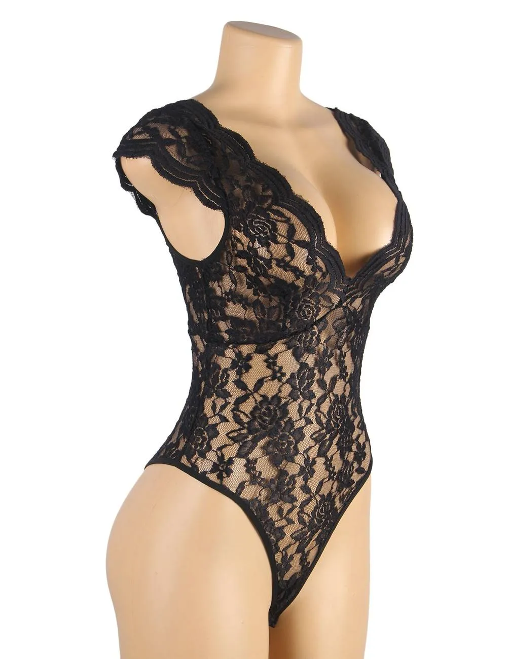 Sexy White Deep V backless Full Lace Teddy With Farawlaya