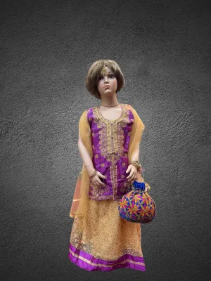 Silk Embroidered Iridescent Purple Kids Lehenga Set