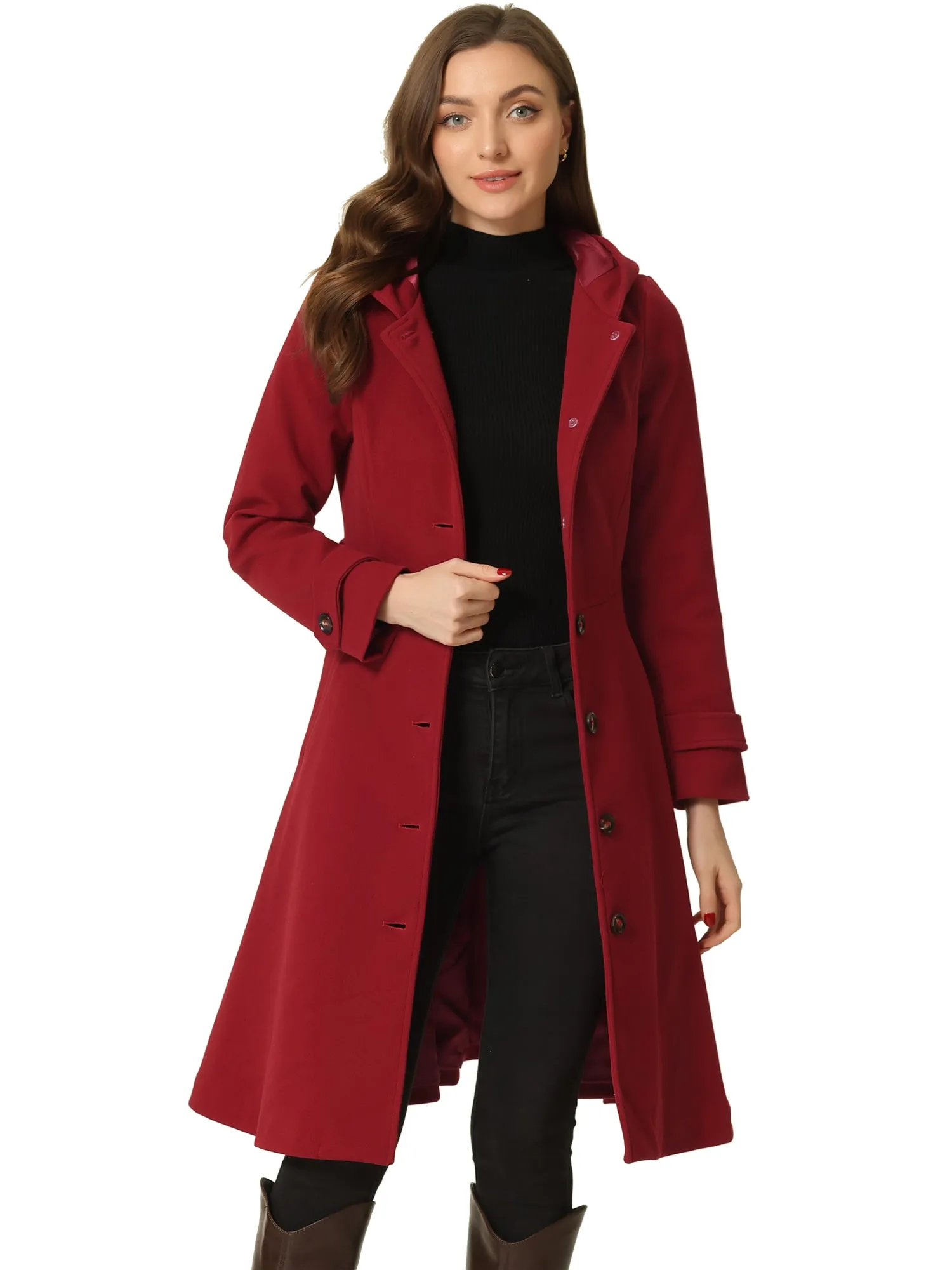 Single Breasted Belted Hooded Winter Pockets Coat
