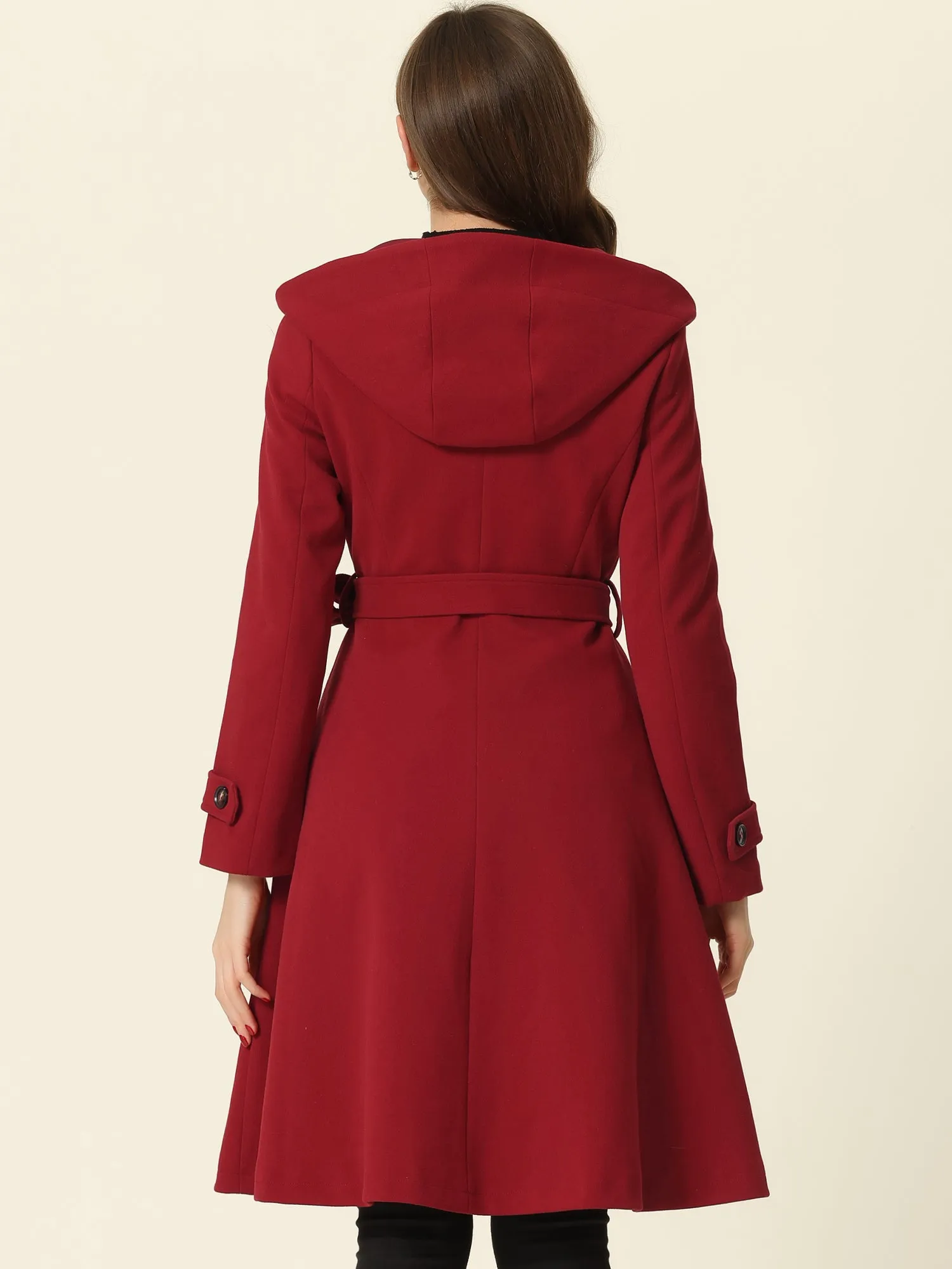 Single Breasted Belted Hooded Winter Pockets Coat
