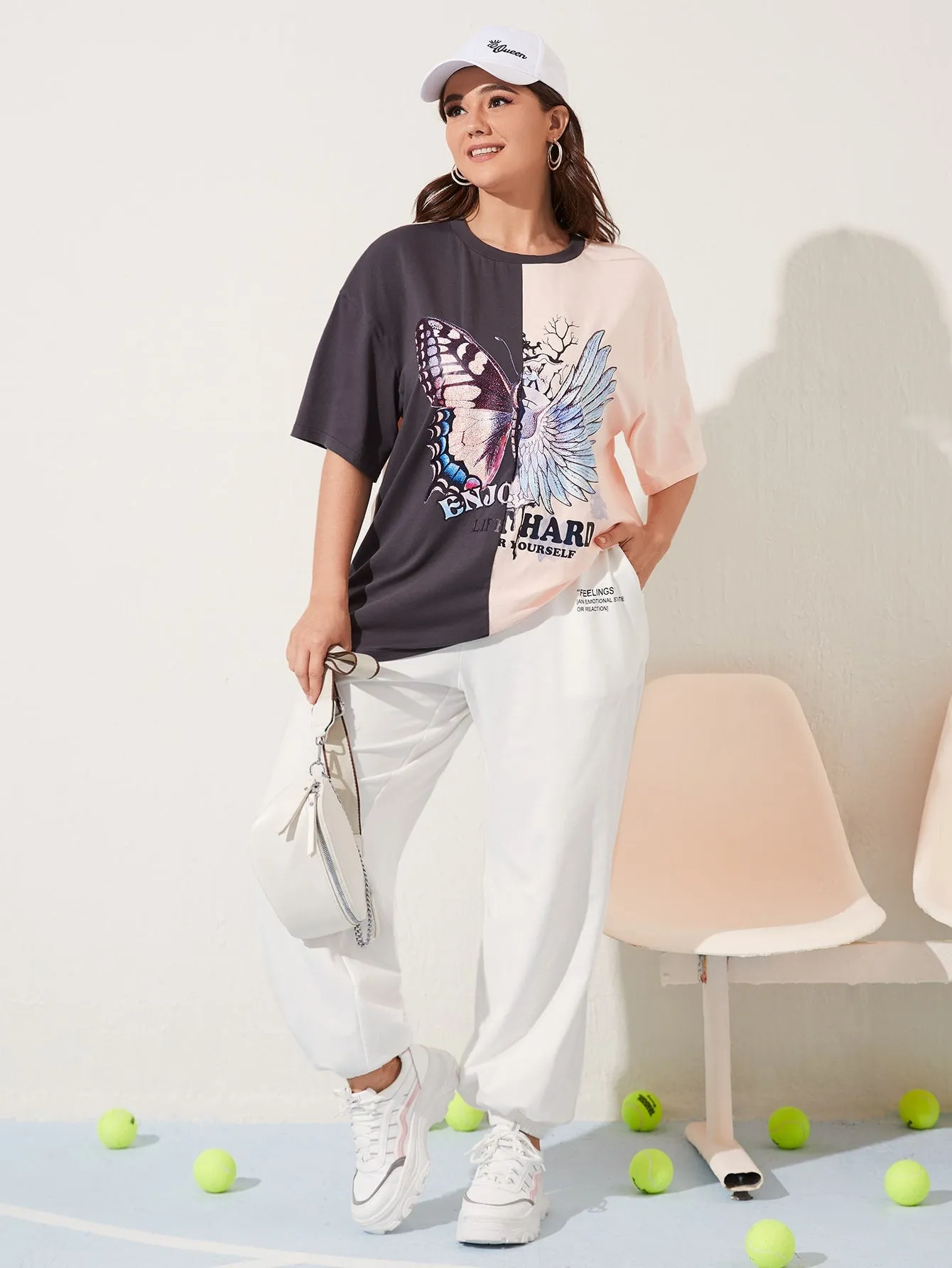 Slogan Pocket High Waist Long Plus Size Sweatpants