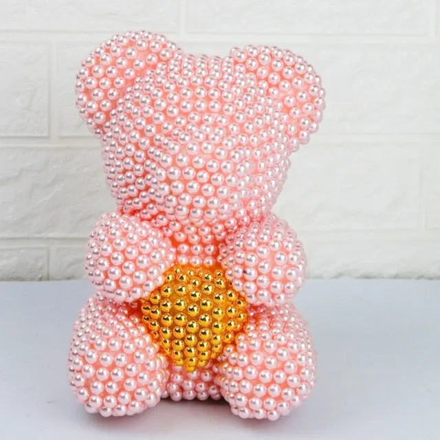 Small Simulated Pearl Rose Teddy Bear Precious Gift