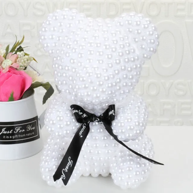 Small Simulated Pearl Rose Teddy Bear Precious Gift
