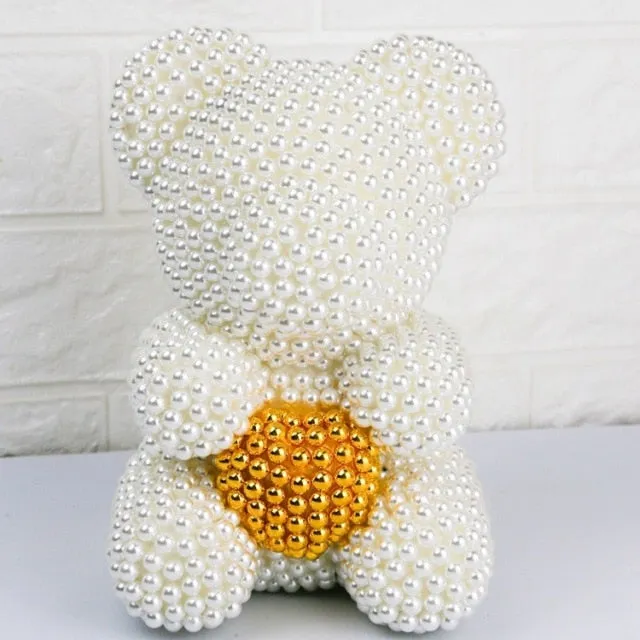 Small Simulated Pearl Rose Teddy Bear Precious Gift