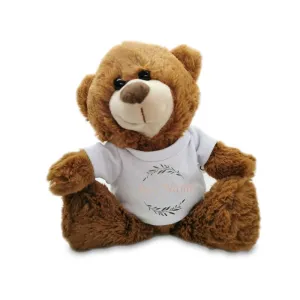 Soft Dark Brown Teddy Bear Toy with T-shirt with Name and Wreath Design