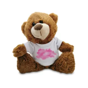 Soft Dark Brown Teddy Bear Toy with T-shirt with Name in Cloud Design
