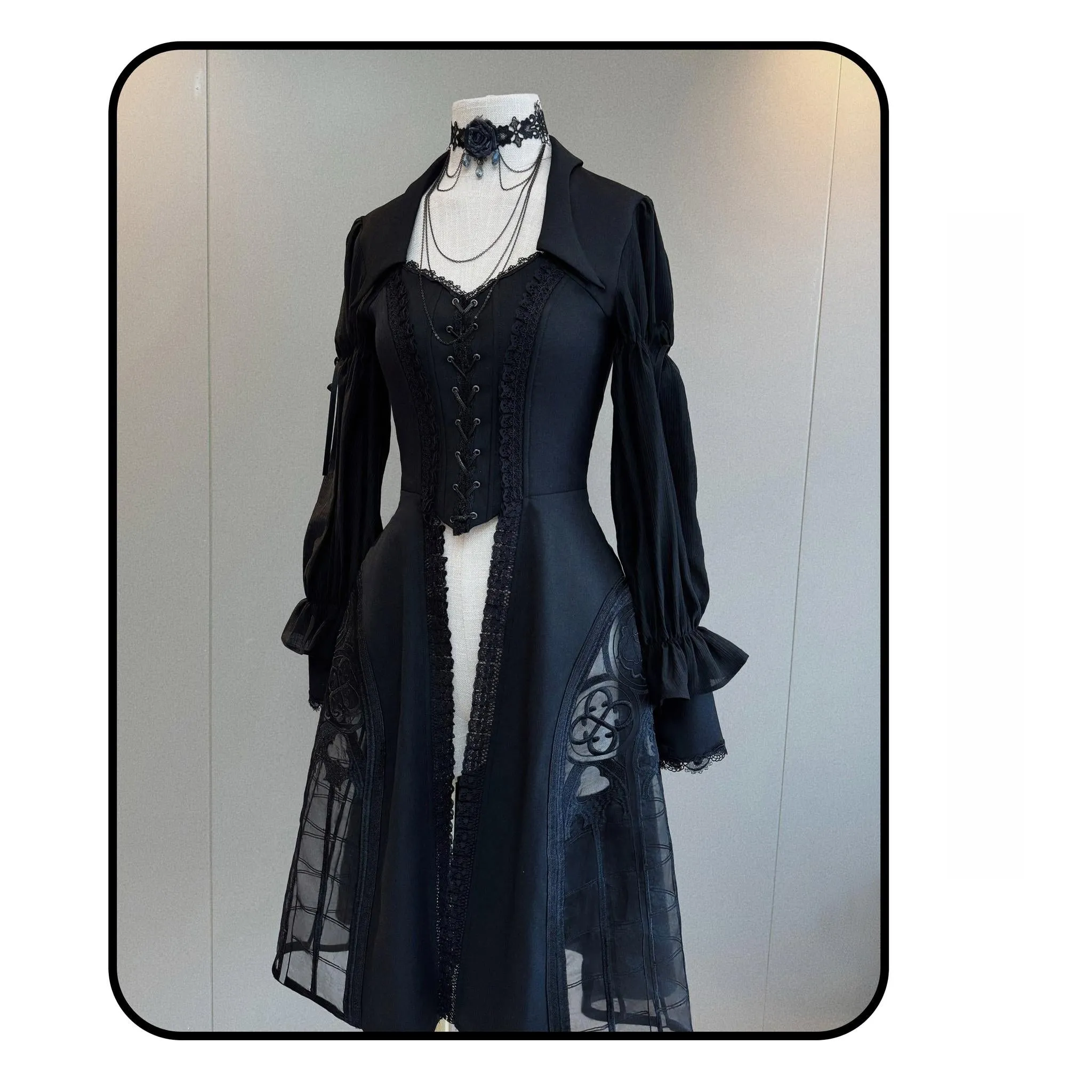 Susin Lolita~Night Traveler~Gothic Lolita Skirt Long Coat Long-Sleeved Shirt and Bustier