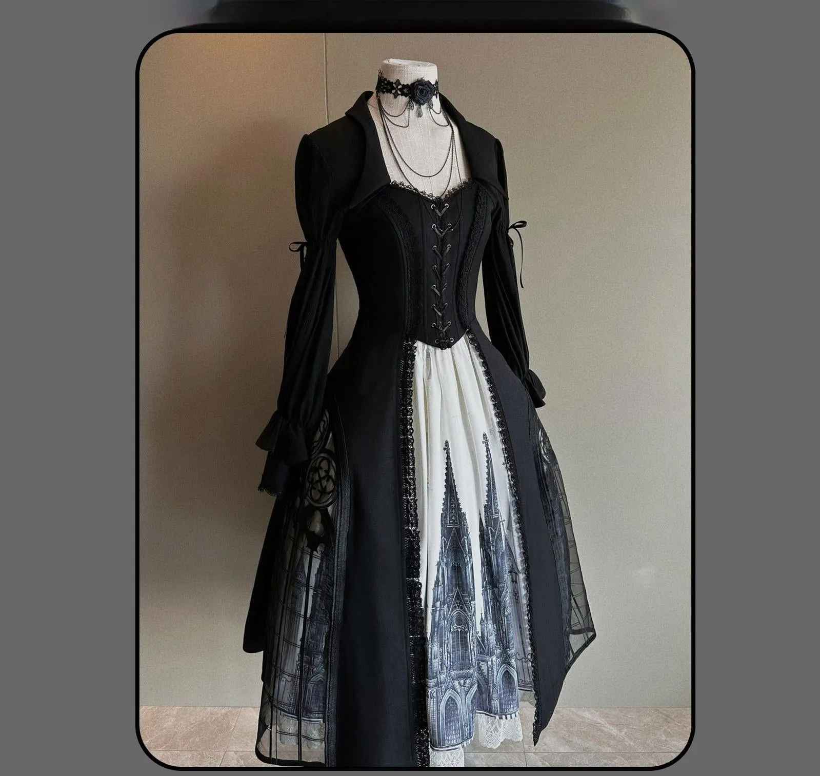 Susin Lolita~Night Traveler~Gothic Lolita Skirt Long Coat Long-Sleeved Shirt and Bustier