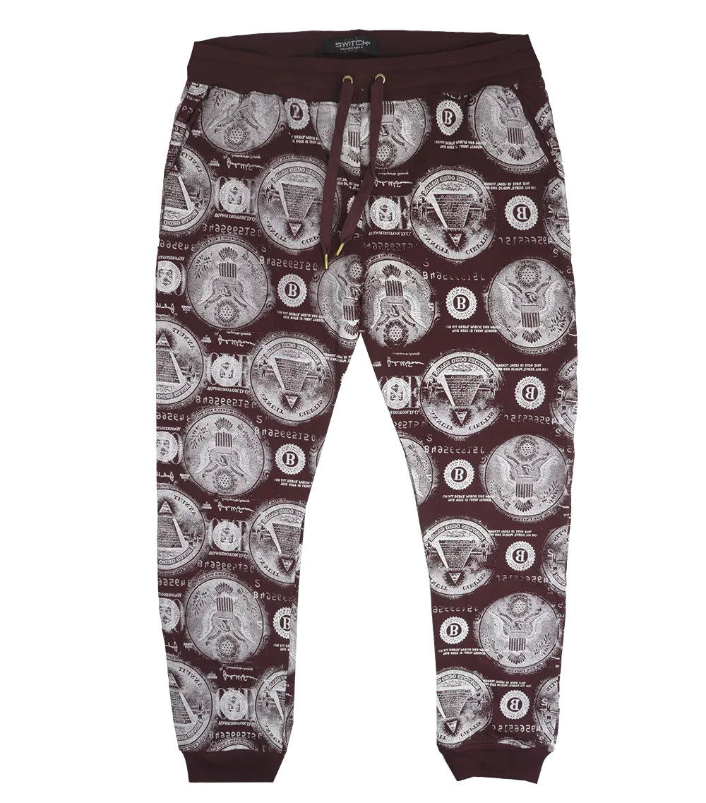 SWITCH DOLLAR SIGN JOGGER PANTS BURGUNDY - SPK5126E