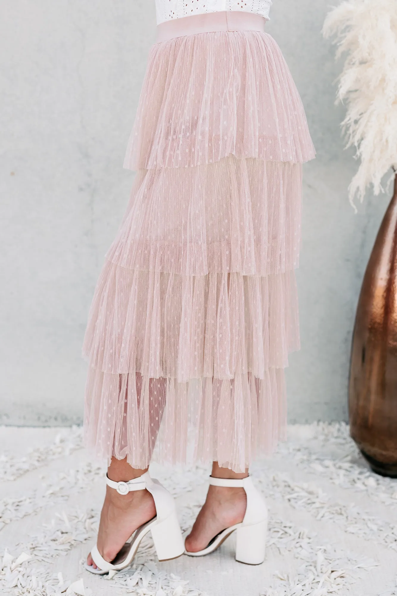 Take A Bow Tiered Tulle Midi Skirt (Mauve)