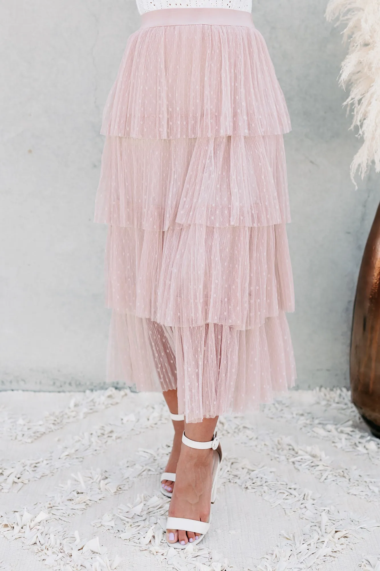Take A Bow Tiered Tulle Midi Skirt (Mauve)