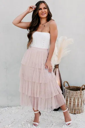 Take A Bow Tiered Tulle Midi Skirt (Mauve)