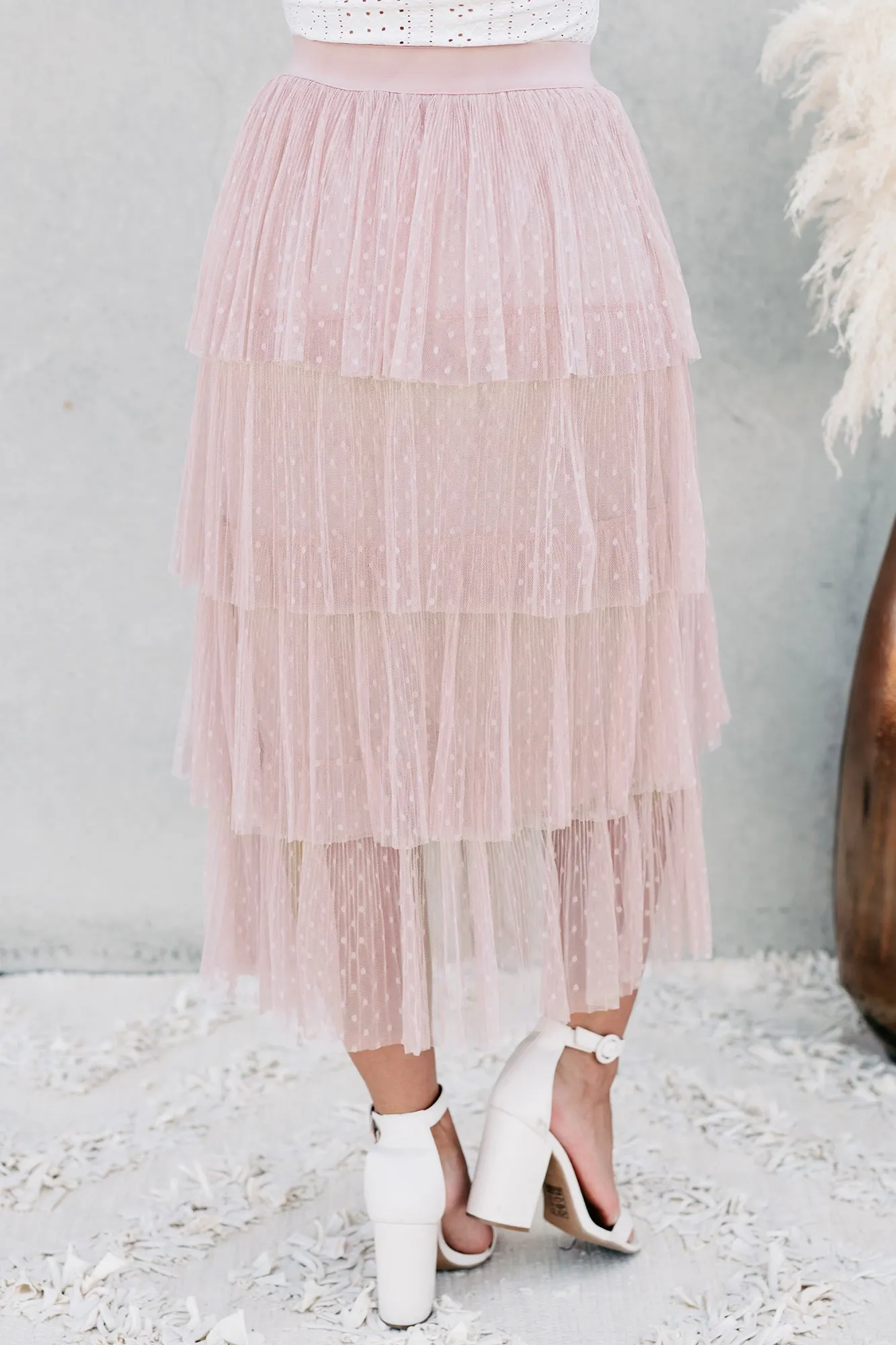 Take A Bow Tiered Tulle Midi Skirt (Mauve)