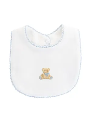 Teddy Bear Bib with Crochet Trim - Blue