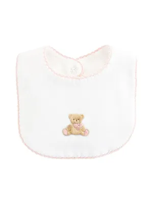 Teddy Bear Bib with Crochet Trim - Pink