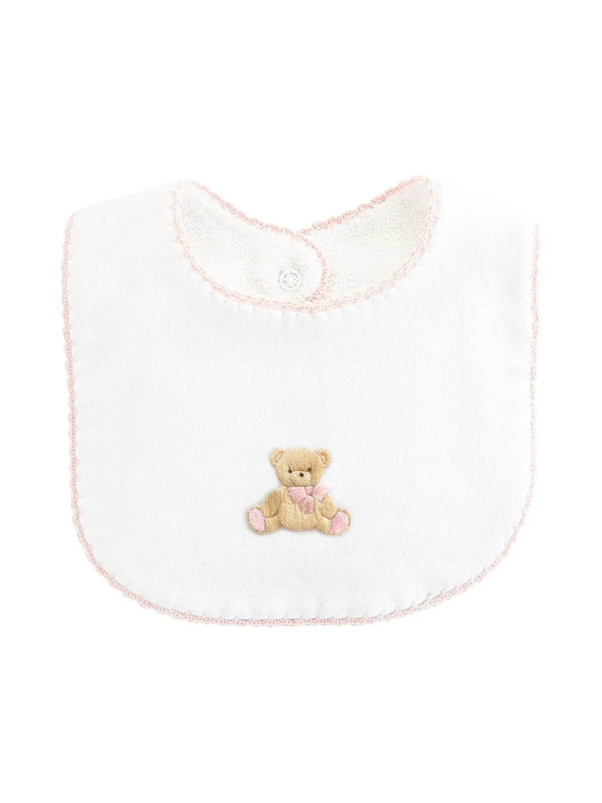 Teddy Bear Bib with Crochet Trim - Pink