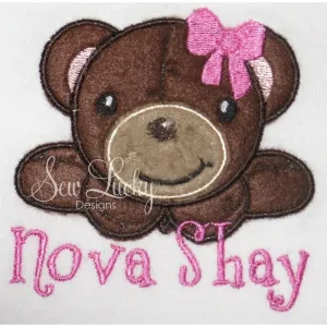 Teddy Bear Girl Pocket Topper Applique