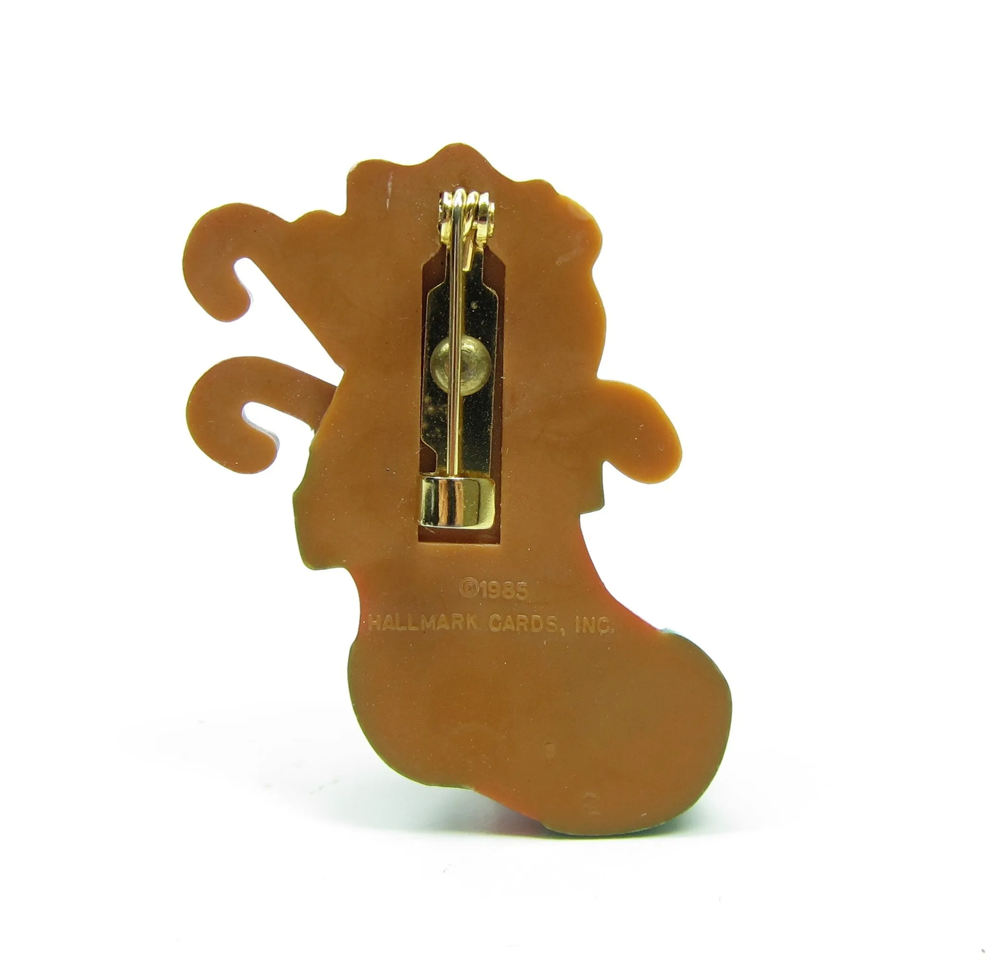 Teddy Bear Pin 1985 Hallmark Lapel Pin Christmas Stocking