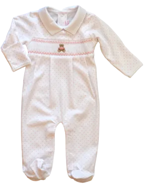 Teddy Bear Smocked Footie-Pink