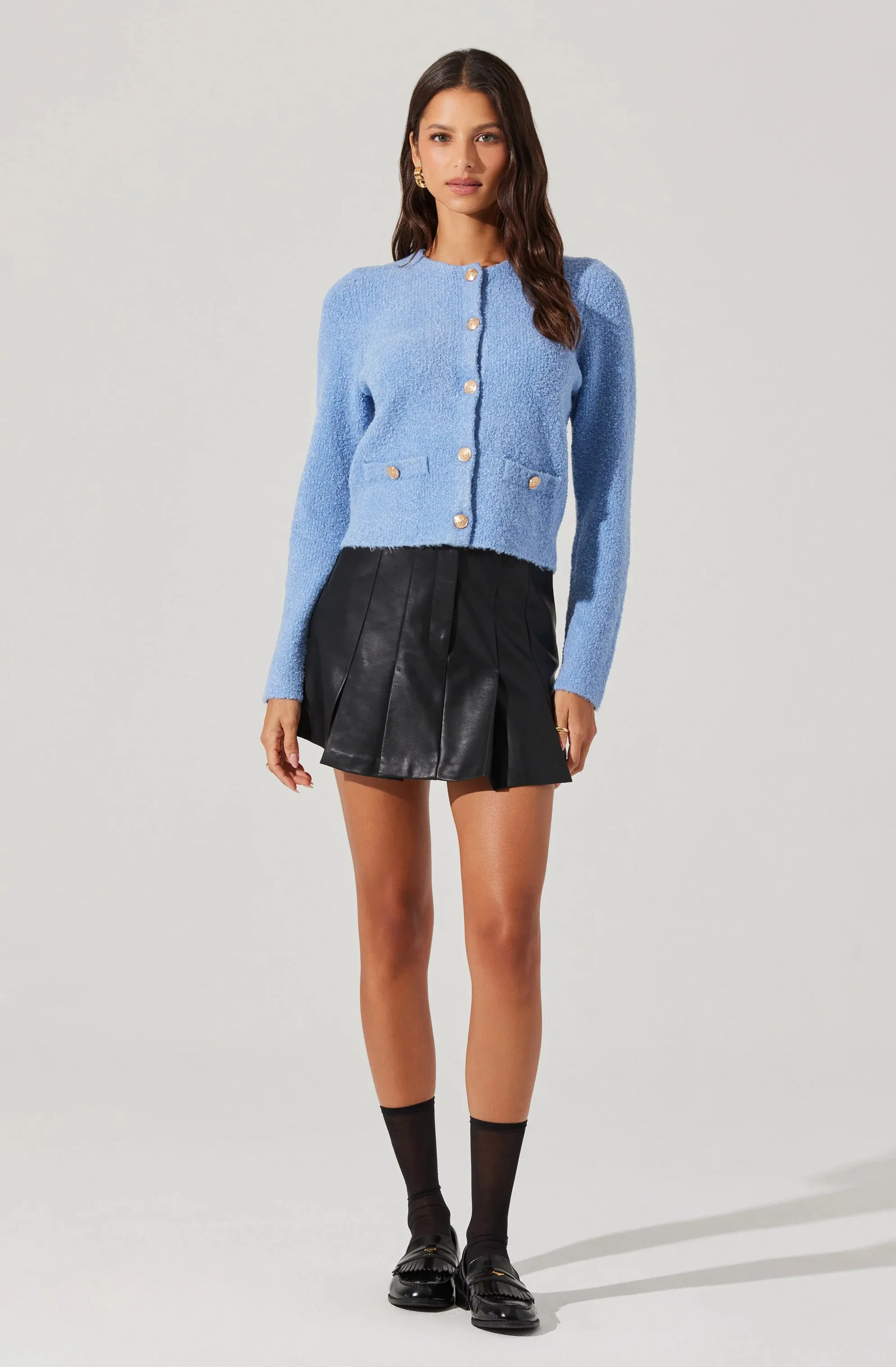 Teddy Button Up Cardigan Sweater | Baby Blue