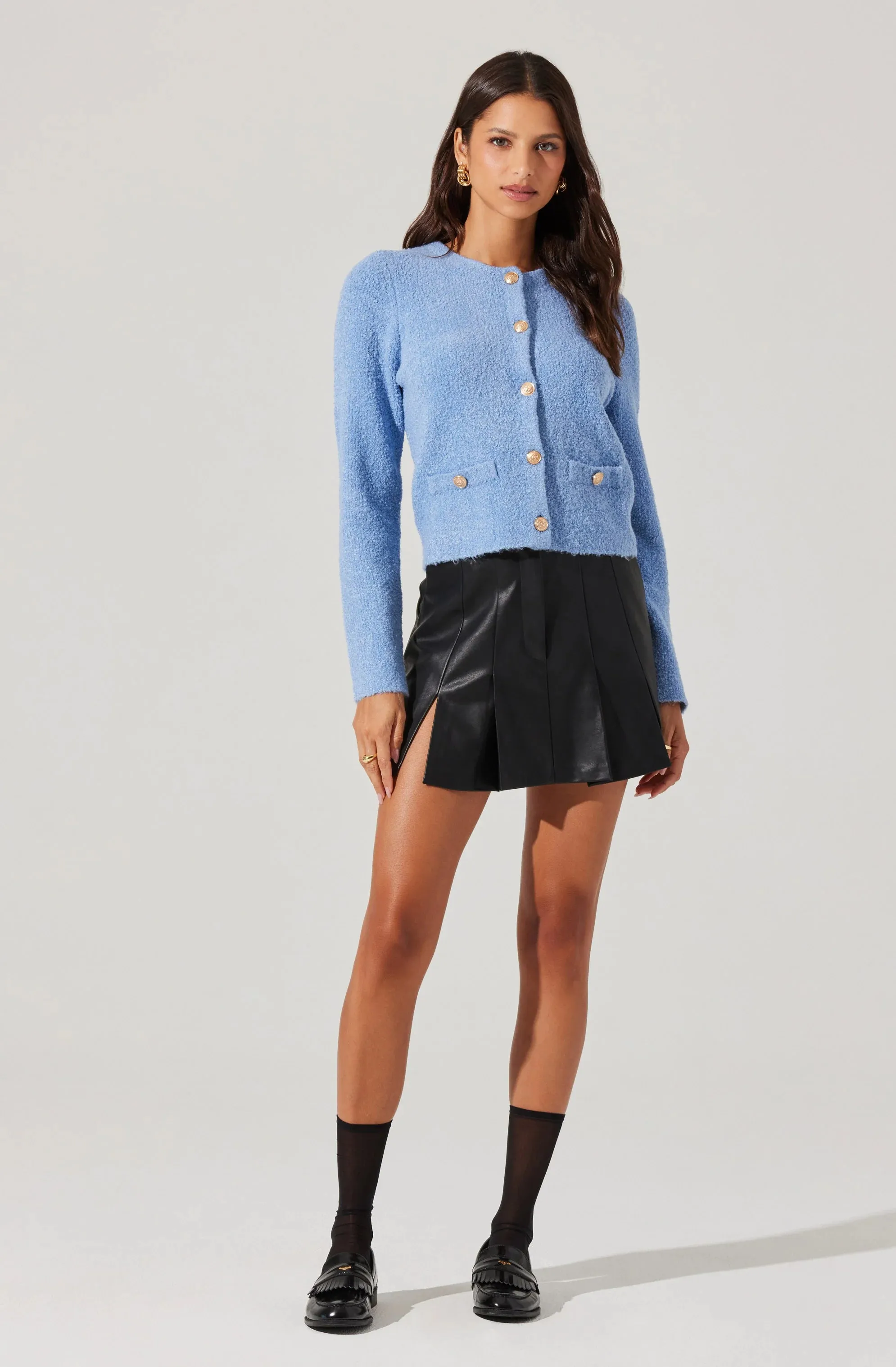 Teddy Button Up Cardigan Sweater | Baby Blue