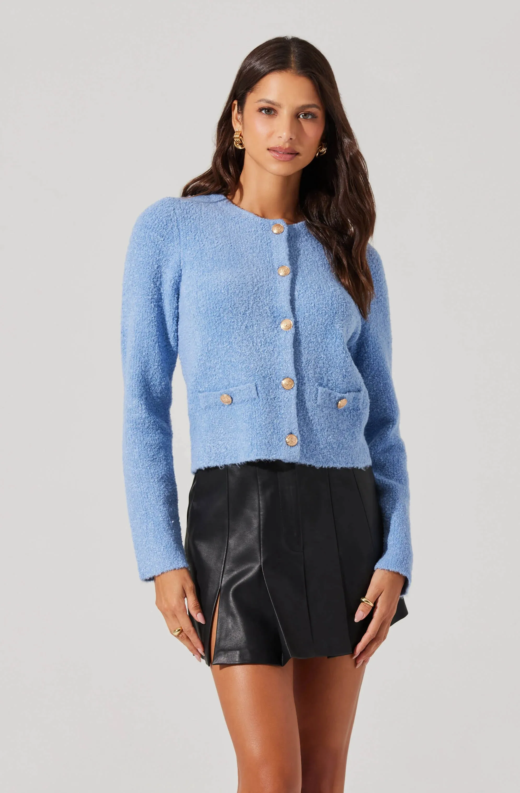 Teddy Button Up Cardigan Sweater | Baby Blue