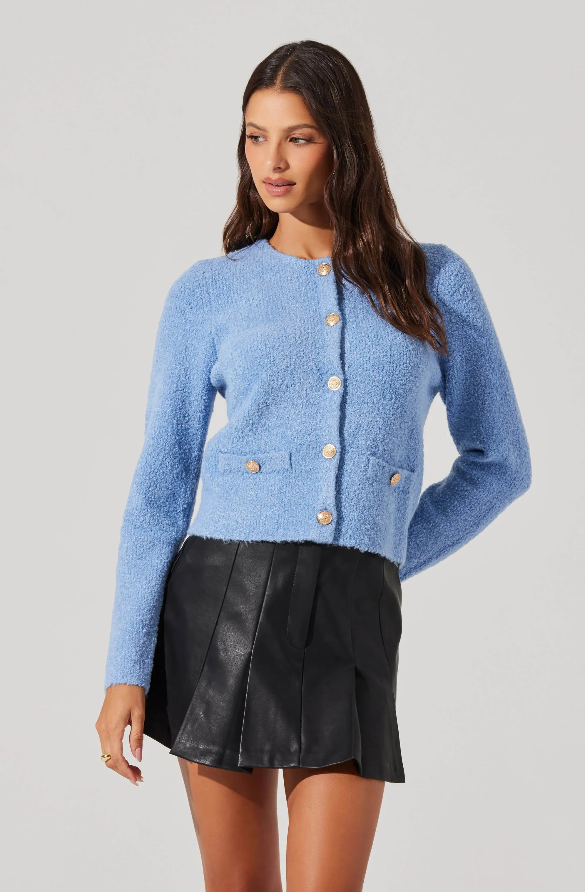 Teddy Button Up Cardigan Sweater | Baby Blue