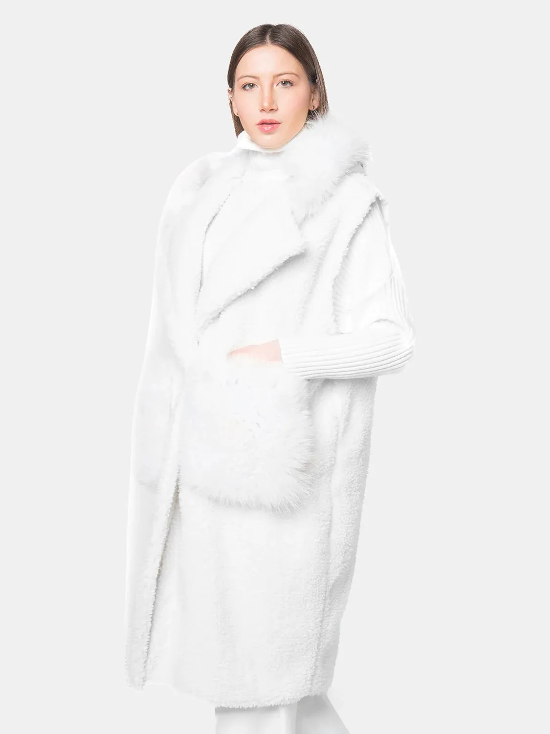 Teddy sleeveless Hooded - white