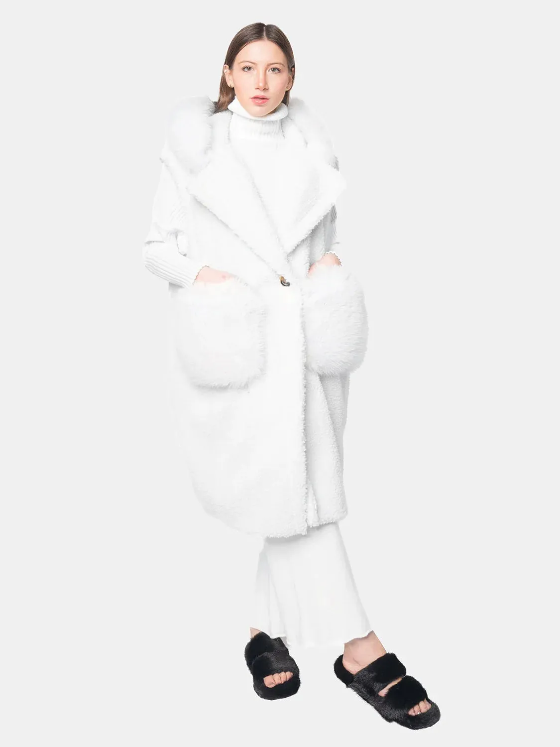 Teddy sleeveless Hooded - white