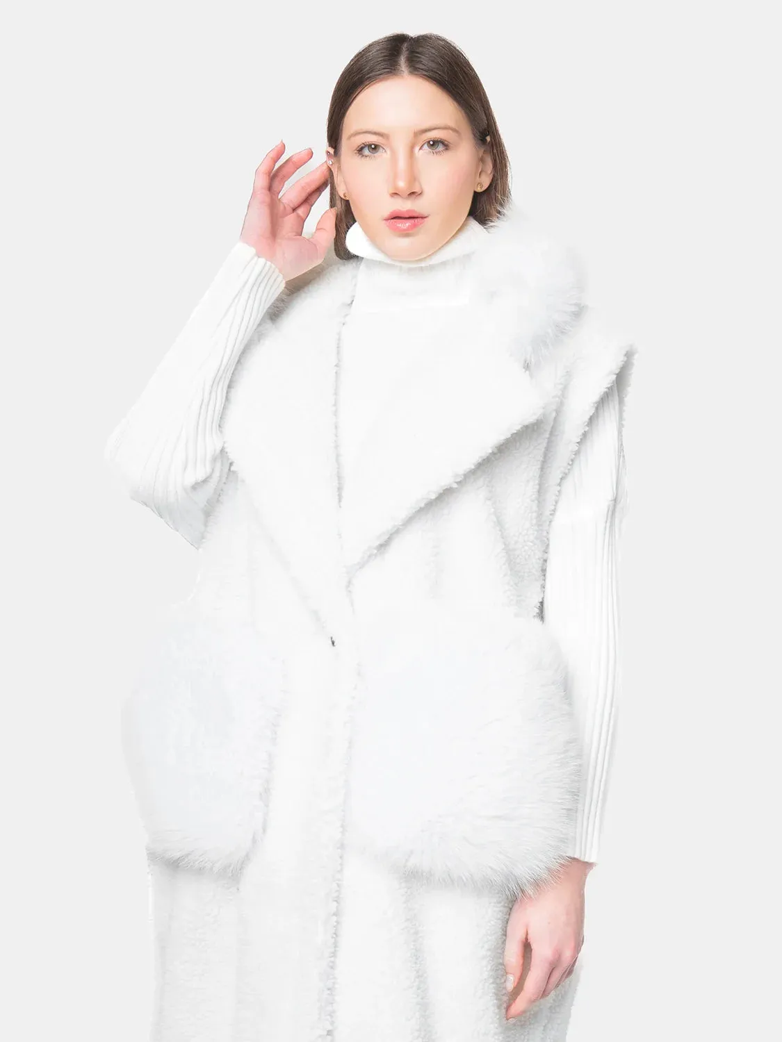 Teddy sleeveless Hooded - white