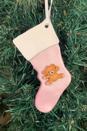 Teddy Stocking Tree Ornament - Pink