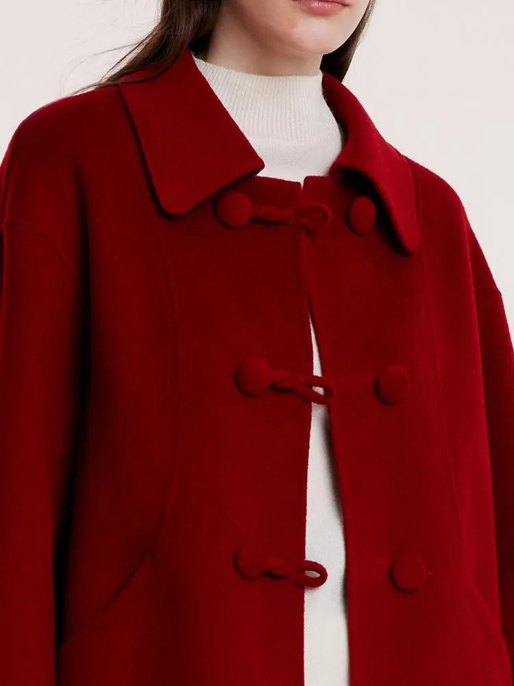 Tencel Wool Cheongsam Button Double-Faced Coat