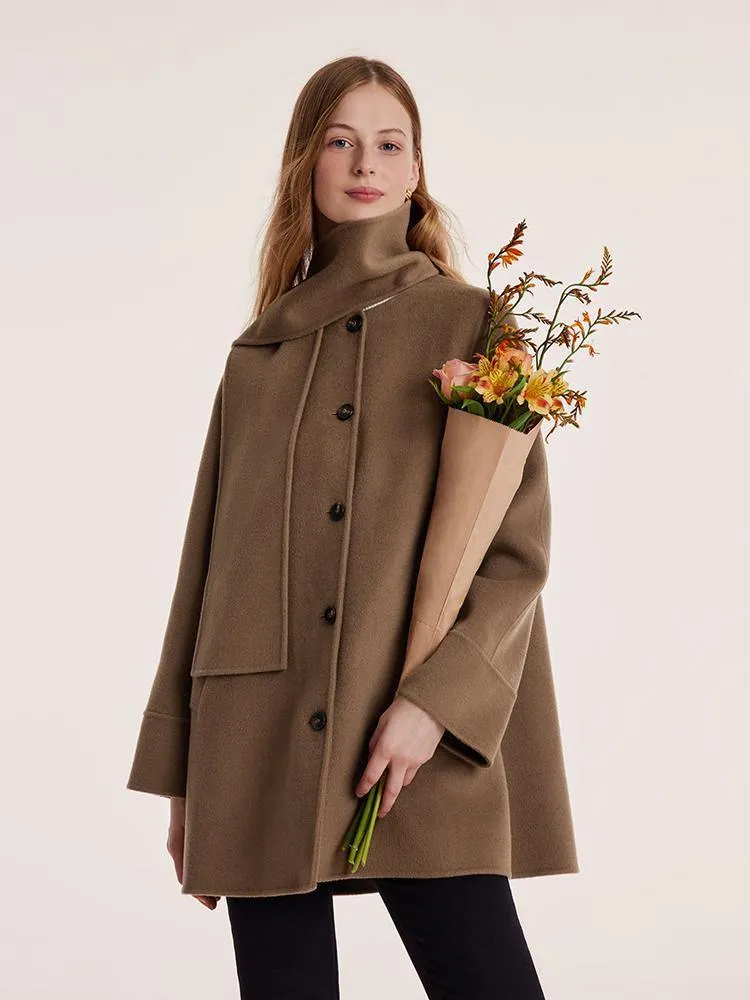 Tencel Wool Double-Faced Coat With Scarf