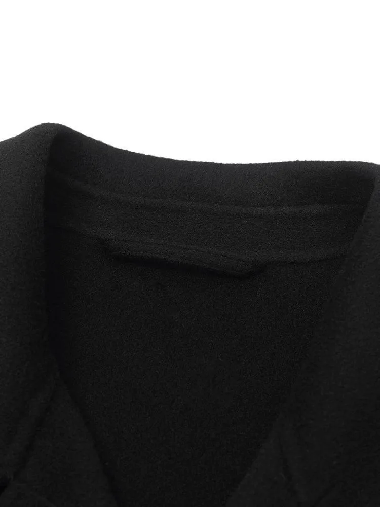 Tencel Wool Lapel Double-Faced Short Coat With Belt