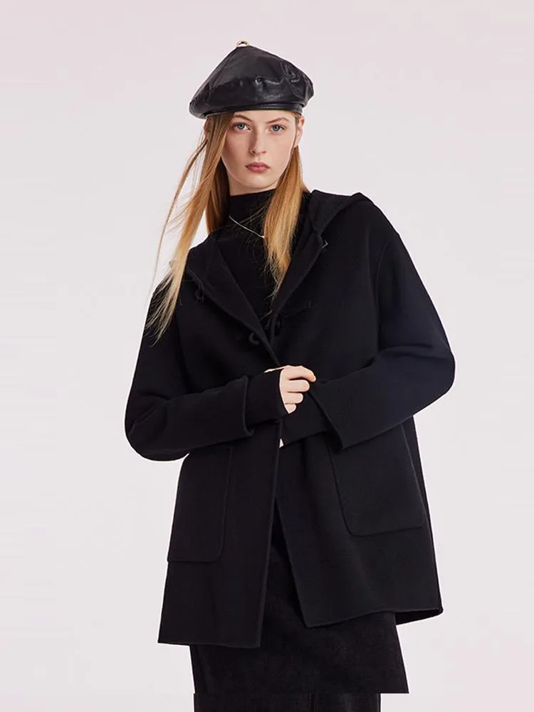 Tencel Woolen Horn Button Double Face Coat