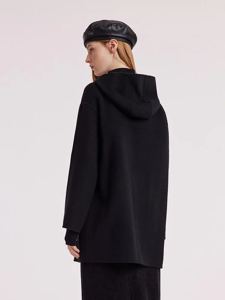 Tencel Woolen Horn Button Double Face Coat