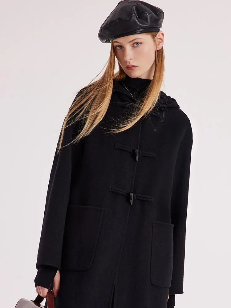 Tencel Woolen Horn Button Double Face Coat