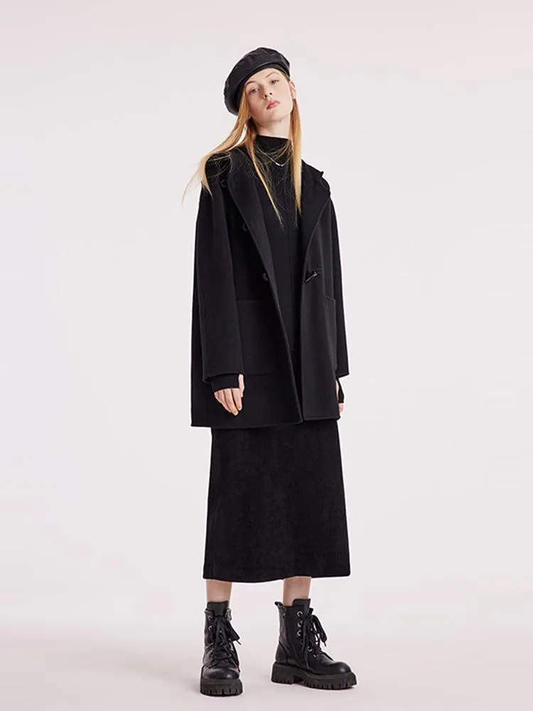 Tencel Woolen Horn Button Double Face Coat