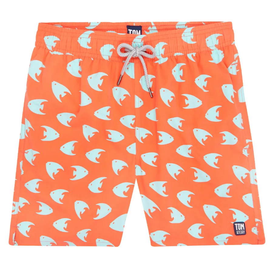 Tom & Teddy Angel Fish Mens Swim Shorts ANFCB - Coral/ Ice Blue